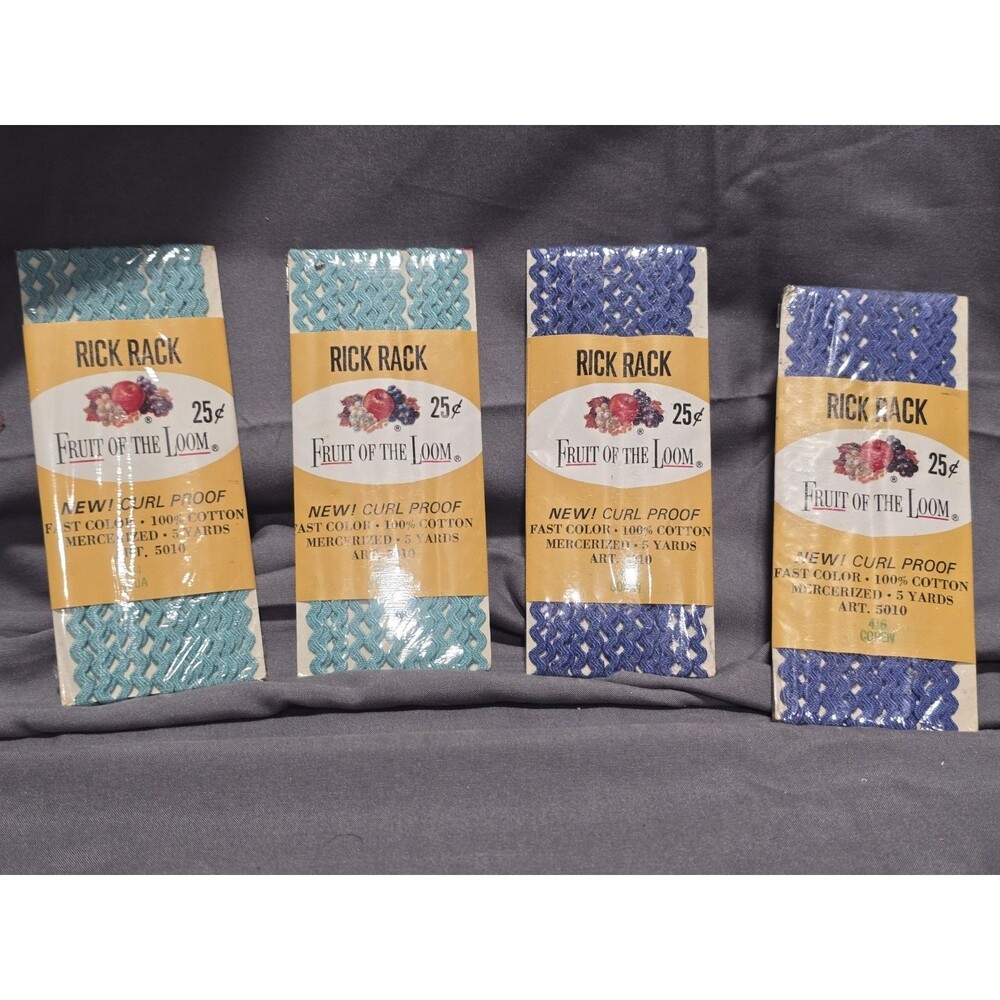 VTG Fruit Of The Loom Rick Rack Lot of 4 -2 Aqua 2 Copen Blue 3 Yards Each